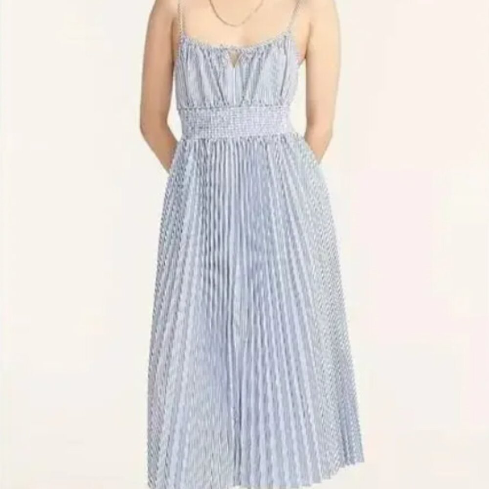 EUC J. Crew Smocked Waist Pleated Dress Sz 14 with pockets